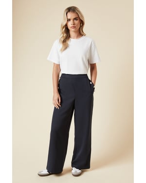 Petite Button Tailored Wide Leg Trouser