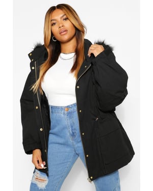 Plus Faux Fur Lined Hooded Parka Coat