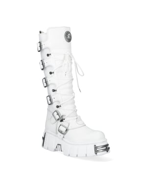 New Rock M-272-C69 kniehoge witte leren gothic laarzen