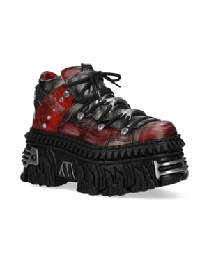 New Rock M-WALL106N-C17 Rood Zilver Leren Gothic Urban Rock Enkellaarsjes