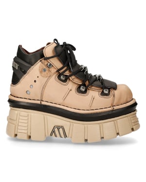 Nya Rock M-106-S40 Beige Gothic ankelplattformsstövlar i läder