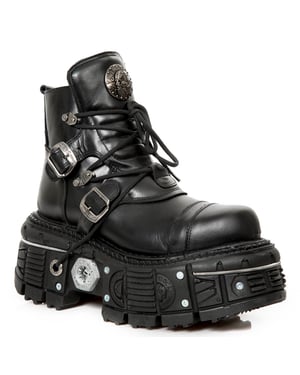 New Rock M-TANK007-S1 Zwarte leren Gothic Combat Platform enkellaarsjes