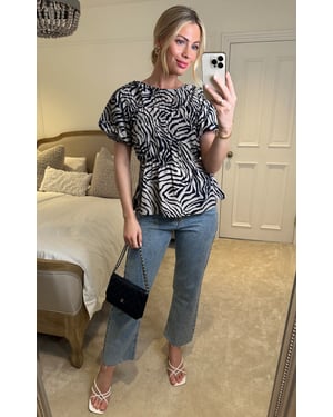Mono Swirl Print Ruched Top