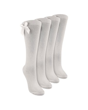 Flickor 4-pack knähöga skolstrumpor med rosettband | enfärgade långa strumpor för barn