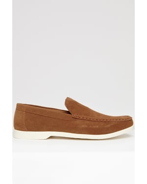 Tan Faux Suede Slip On Loafers