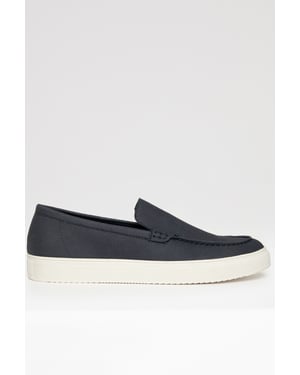 Navy Textured Slip On Loafers