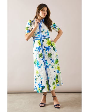 Floral Print Button Midi Shirt Dress