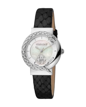 Silver Dial Black Band Watch