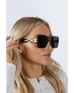 Rimless Oversized Square Sunglassses in Black Gold