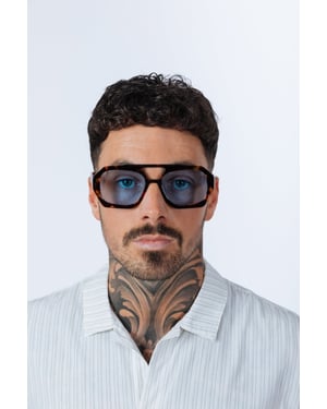Tortoiseshell Navigator Sunglasses with Blue Lenses