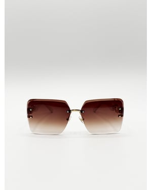 Rimless Oversized Square Sunglassses in White Gold