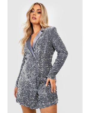 Plus Velvet Sequin Wrap Blazer Dress