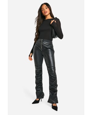 Ruched Pu Zip Front Slim Fit Contour Trouser