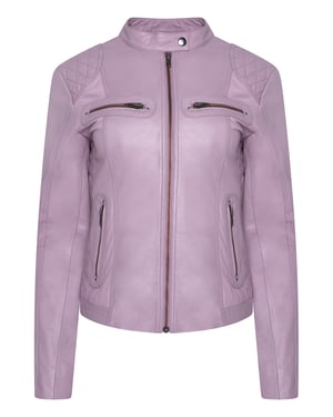 Pelle D’annata Ladies Real Leather Biker Jacket in Dark Lavender