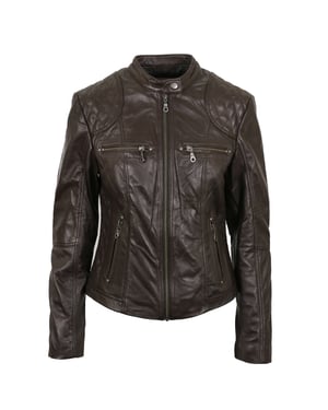 Pelle D’annata Ladies Real Leather Biker Jacket in Dark Brown