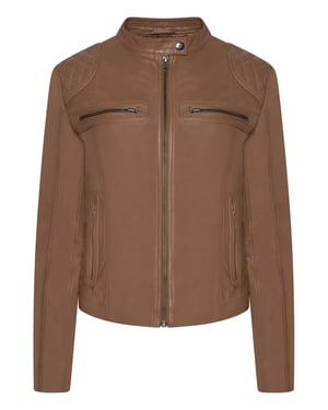 Pelle D’annata Ladies Real Leather Biker Jacket in Tobacco