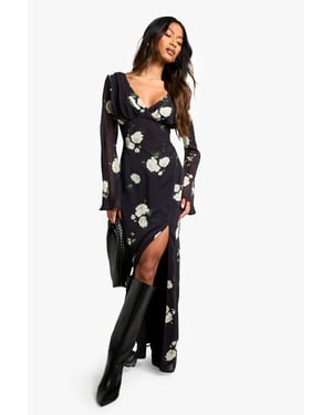 Floral Chiffon Plunge Maxi Dress