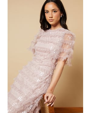 Sequin Ruffle Detail Maxi Dress