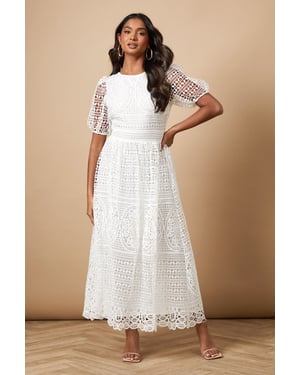 Lace Puff Sleeve Midaxi Dress