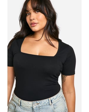 Boohoo Basics Plus Cotton Square Neck Short Sleeve Bodysuit