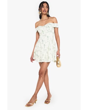 Floral Print Bardot Skater Mini Dress