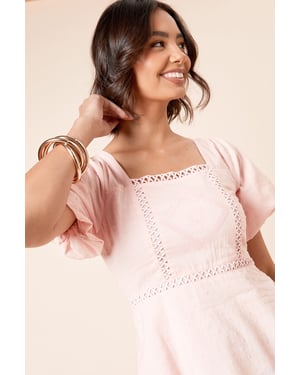 Embroidered Front Square Neck Top