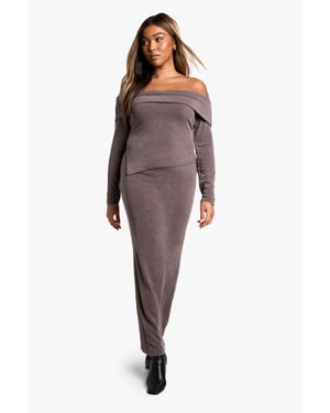 Plus Two Tone Rib Off Shoulder Top & Maxi Skirt Co Ord
