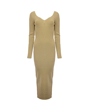 Nina Ricci Womens Open-Back Lurex Ribbed Dress With Heart Neckline in Gold