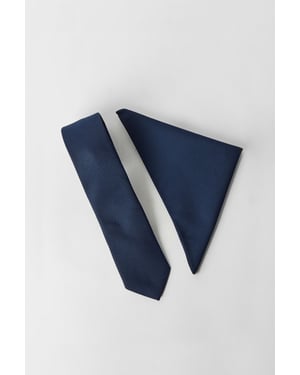 Navy Textured Tie And Pocket Square
