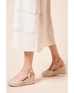 Wide Fit Rumor Faux Suede Closed Toe Espadrille Wedge Sandals