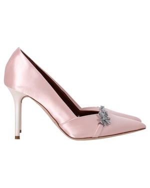 Malone Soulier Embellished Pointed Pumps in Light Pink Satin