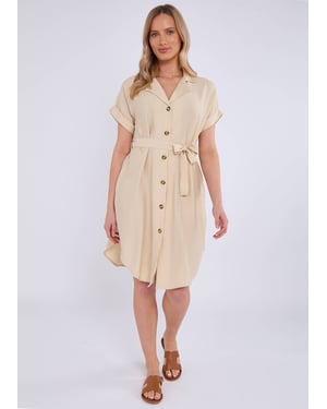 Beige Utility Belted Oversized Viscose Shirt Dress