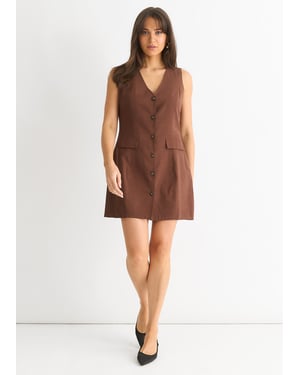 Chocolate Linen Button Through Mini shirt Dress