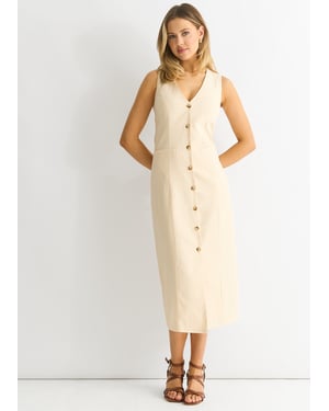 Stone Button Through Waist Coat Midi Dress