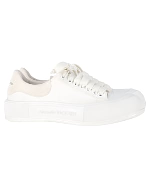 Alexander Mcqueen Deck Skate Plimsoll Sneakers in White Canvas