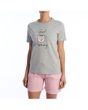 Sommarpyjamas dam 100 % bomull KL40000 Kortärmad T-shirt och shorts, vår-sommar pyjamas