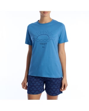Sommarpyjamas dam 100 % bomull KL40000 Kortärmad T-shirt och shorts, vår-sommar pyjamas