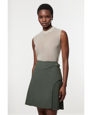 Tailored Buckle Detail Pleated Mini Skirt