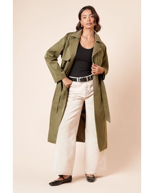 Longline Double Breasted Belted Trench Coat