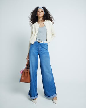 River Island Womens Super Wide Jeans Blue Denim