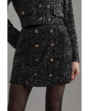 Sequin Tailored Wrap Over Mini Skirt