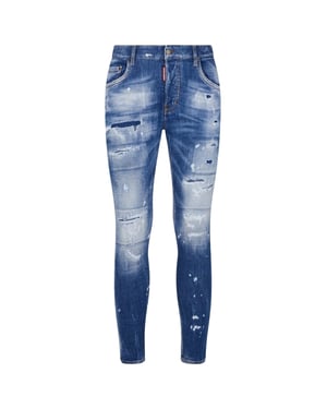 Dsquared2 Super Twinky Jean Faded Förstärkt Ripped Blue Jeans