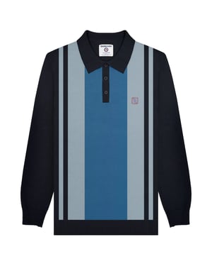 Lambretta Mens AW24 Vintage Panelled Long-Sleeved Polo Shirt (Navy)