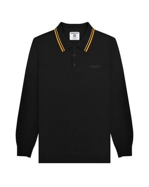 Lambretta Heren Gebreid poloshirt met lange mouwen (Zwart/Goud)
