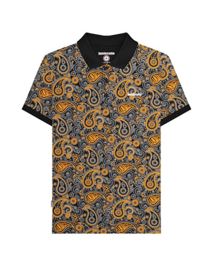 Lambretta Mens SS25 Paisley Branded Polo Shirt (Black/Gold)