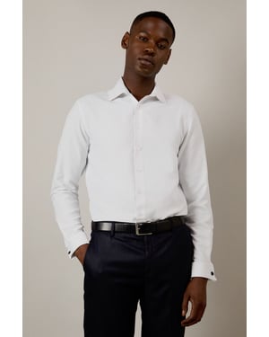 White Textured Double Cuff Tailored Fit Shirt