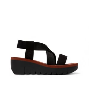 Fly London Dames YABI922FLY Zwarte Baksteen Cupido Leren Sandalen Espadrille Platform Wedges