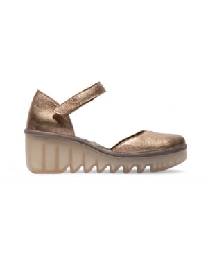 Fly London Dames Sahara Gold BISO305FLY Wedges Sandalen Espadrille Stap Hakken