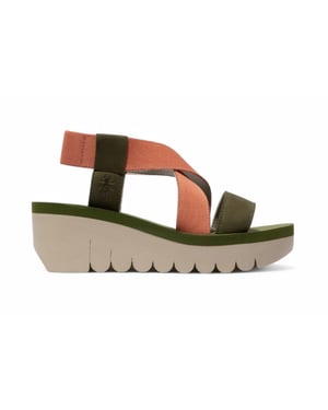 Fly London Dames YABI922FLY Groen Rose Goud Cupido Leren Sandalen Espadrille Platform Wedges