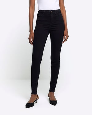 River Island Womens Skinny Jeans Black High Waisted